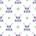 Watercolor seamless pattern of wild blue flowers and green rounds on a white cell background -9 Royalty Free Stock Photo