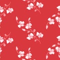 Watercolor seamless pattern of wild white flowers ÃÂ¾n the red background. Ornament Royalty Free Stock Photo