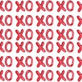 Watercolor seamless pattern xoxo red color lettering kisses