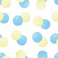 Watercolor seamless pattern yellow and blue polka dots.Seamless background for your design