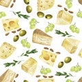 Watercolor seamless pattern with yellow cheese