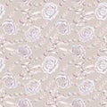 Watercolor seamless patterns with white roses, green leaves in a pastel palette in vintage style for wedding Royalty Free Stock Photo