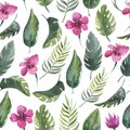 Watercolor seamless pattern with flowers and leaves. watercolor sketch