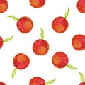 Watercolor seamless peach fruits pattern.