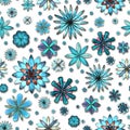 Watercolor seamless romantic mandala abstract flowers teal floral pattern