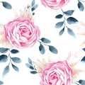 Watercolor seamless roses pattern.