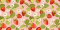 Watercolor Seamless Strawberry pattern with flowers, wild berries, leaves. Vector background texture Royalty Free Stock Photo