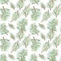 Watercolor seamless tropical pattern of palm leaves on a white background.