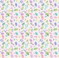 Watercolor Seamless vector pattern repeat with multicolor rainbow leaves and floral fantasy