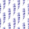 Watercolor seamless violet feather pattern