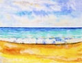 Watercolor seascape painting colorful of sea view. Royalty Free Stock Photo
