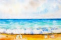 Watercolor painting colorful of sea beach and shell. Royalty Free Stock Photo