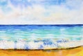 Watercolor seascape painting colorful of sea view,beach. Royalty Free Stock Photo