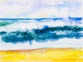 Watercolor seascape painting colorful of sea view,beach wave. Royalty Free Stock Photo