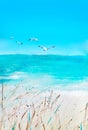 Watercolor seascape, seagulls