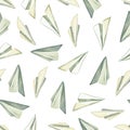 Watercolor semless pattern of paper planes.