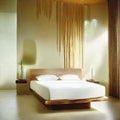 Watercolor of A serene Zen Bedroom with natural Bamboo accents