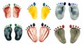 Watercolor set of abstract human footprints, stone feet