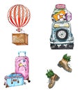 Watercolor adventure, travel and journey icons set Royalty Free Stock Photo