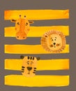 Watercolor set Africa orange animals for children.