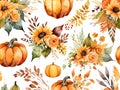 Watercolor set of autumn bouquets with pumpkins