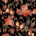 Watercolor set of autumn nature elements. Seamless background pattern.