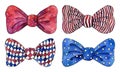 Watercolor set of blue and red bows. Hand drawn necktie collection isolated on white background Royalty Free Stock Photo