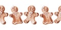 Watercolor set of borders with gingerbread. Gingerbread figures and men