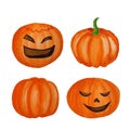 Watercolor set of bright halloween pumpkins.