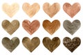 Watercolor set of brown hearts. Black lives matter. Valentine's Day decoration. Nude and neutral colors