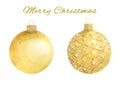 Watercolor set of christmas gold balls isolated on white background. Royalty Free Stock Photo