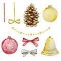 Watercolor set of christmas tree decorations Royalty Free Stock Photo