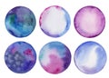 Watercolor set of circles. Hand painted abstract texture backgrounds. Hand drawn illustration. Round elements Royalty Free Stock Photo