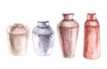 Watercolor set of clay flower vases