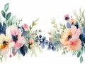 Watercolor set clip art , vibrant colors meadow flowers ,wreath, frame. Perfect wedding stationary, greetings, white background,