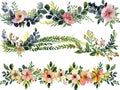 Watercolor set clip art , vibrant colors meadow flowers ,wreath, frame. Perfect wedding stationary, greetings, white background,