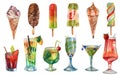 Watercolor set of cocktails and ice cream