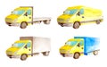 Watercolor set collection of light commercial yellow vehicles in white background isolated Royalty Free Stock Photo