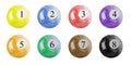 Watercolor colored Pool Balls. billiard balls numbers 1 to 8