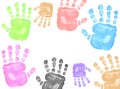 Watercolor set Colorful Handprints, hand drawn illustration