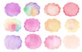 Watercolor set of colorful stains. Red, pink, yellow, orange, purple watercolor stains. Hand painted abstract texture backgrounds Royalty Free Stock Photo