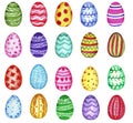 Watercolor set of colorfull bright Easter eggs, isolated on white background.