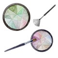 Watercolor set of cosmetics and make up artist objects. Multicolor eye shadows and brushes Royalty Free Stock Photo