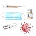 Watercolor set Covid-19 virus