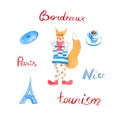Watercolor set of a cute animal hand drawn in orange, blue colors. Clip art with fox Royalty Free Stock Photo