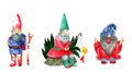 Set of watercolor gnomes, santa in different poses Royalty Free Stock Photo