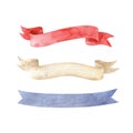 Watercolor set of decorative empty ribbons. Royalty Free Stock Photo