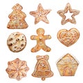 Watercolor set of different Christmas gingerbread