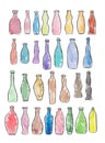 Watercolor set of different drink little boottles forms