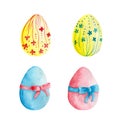 Watercolor set of easter eggs and twigs